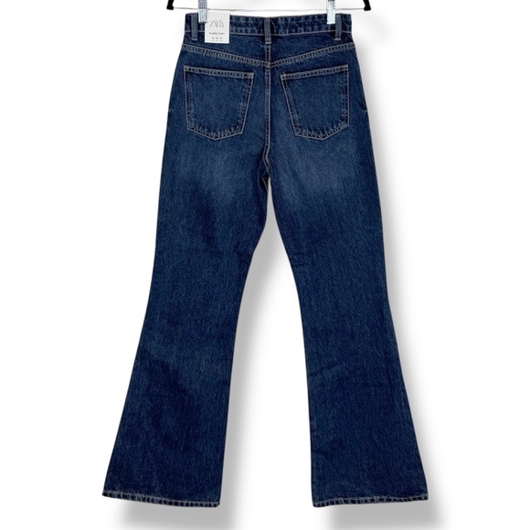 Zara Women Flare Leg Jeans Size 2 High Rise Dark Wash Festival Bohemian NWT - Picture 2 of 14